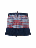 DSQUARED2 - Pleated Bouclé & Denim Mini Skirt