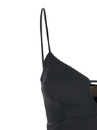 TwinSet Black Long Dress With Thin Shoulder Straps And Metallic Logo Plaque On The Back In Tech Fabric Woman