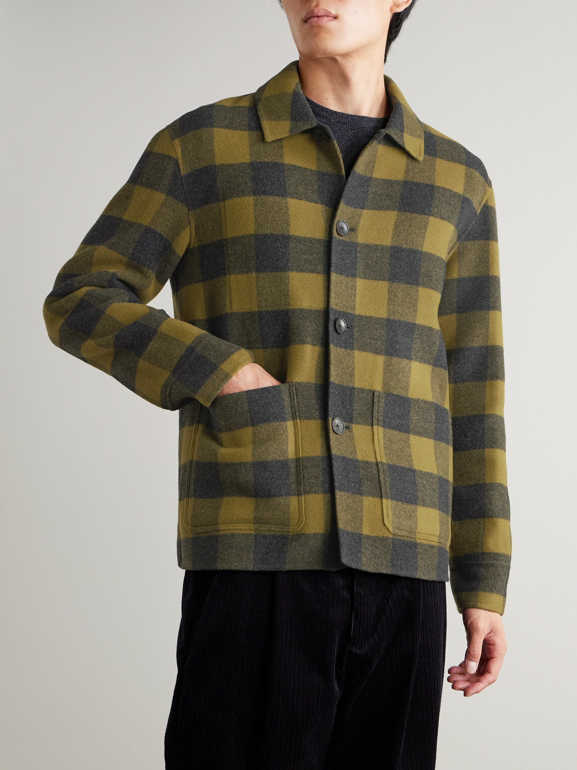 Mr P. - Checked Double-Faced Wool and Cashmere-Blend Chore Jacket - Green