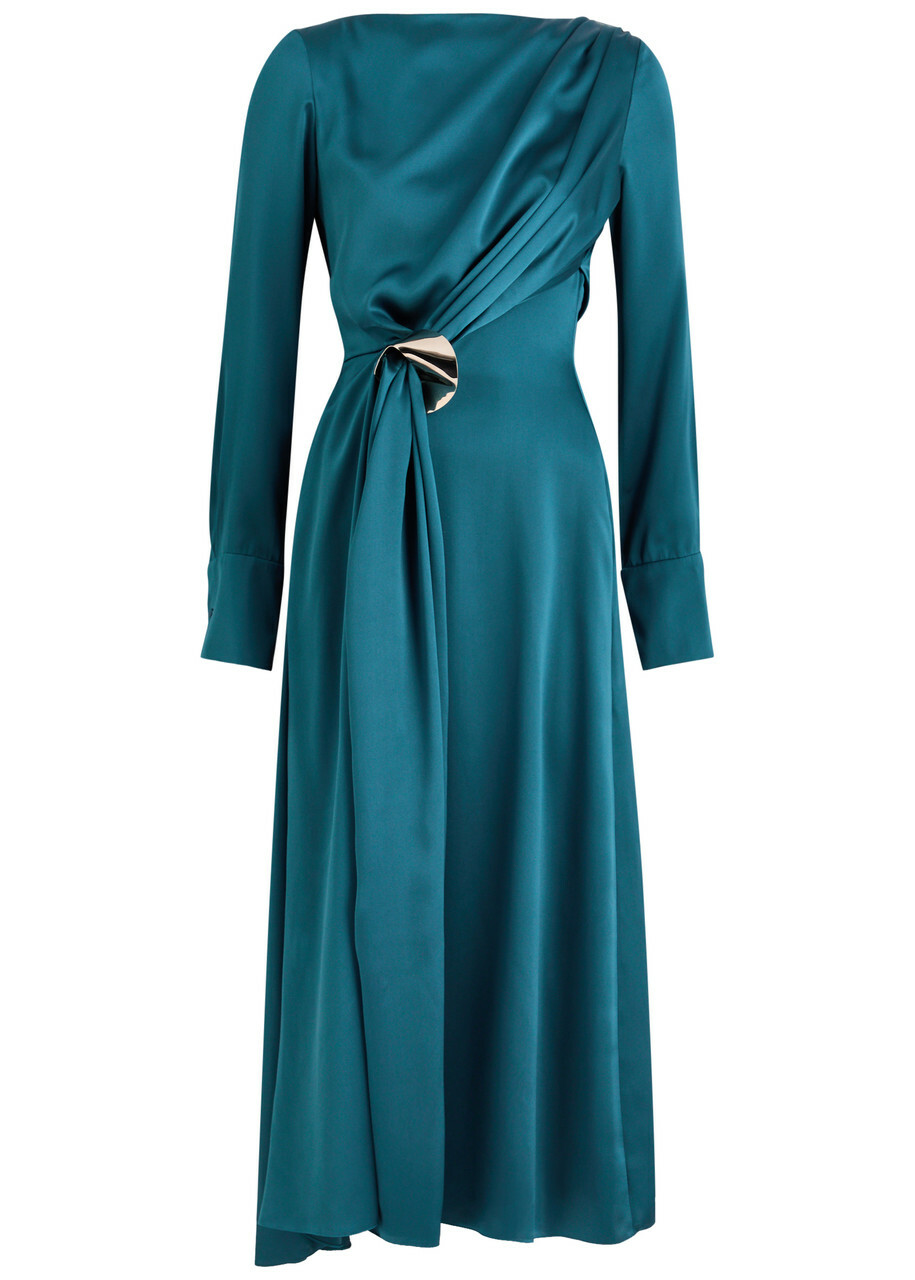Roksanda Allura Draped Silk-satin Midi Dress Navy Roksanda