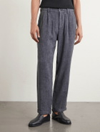 Barena - Cropped Tapered Pleated Linen-Blend Suit Trousers - Gray