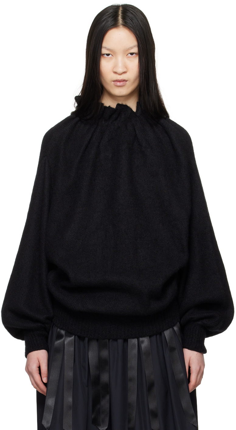 Simone Rocha Black Gathered Pleated Neck Sweater Simone Rocha