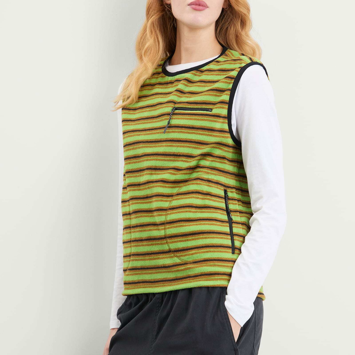 Gramicci Women's Thermal Fleece Pullover in Chartreuse Stripe