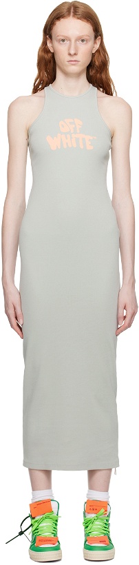 Photo: Off-White Gray Stamp Midi Dress