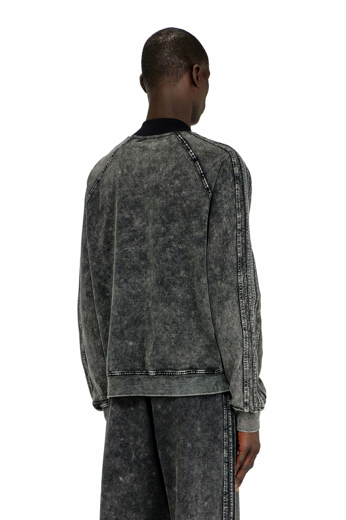 Diesel Zip-up sweatshirt with sleeve bands - Sweaters Mens in Grey