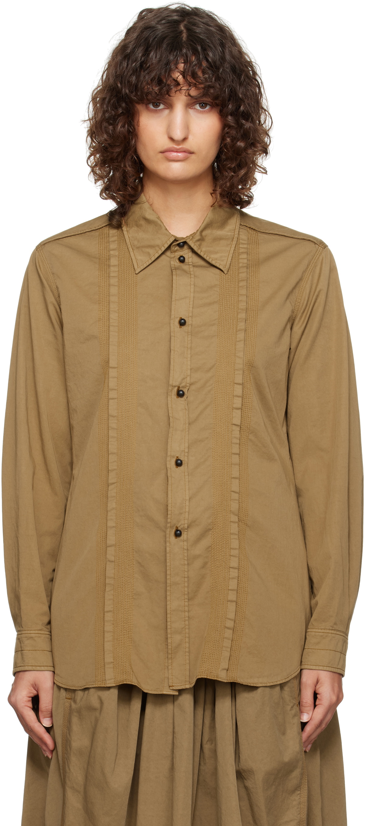 LEMAIRE Brown Multi-Topstich Fitted Shirt Lemaire