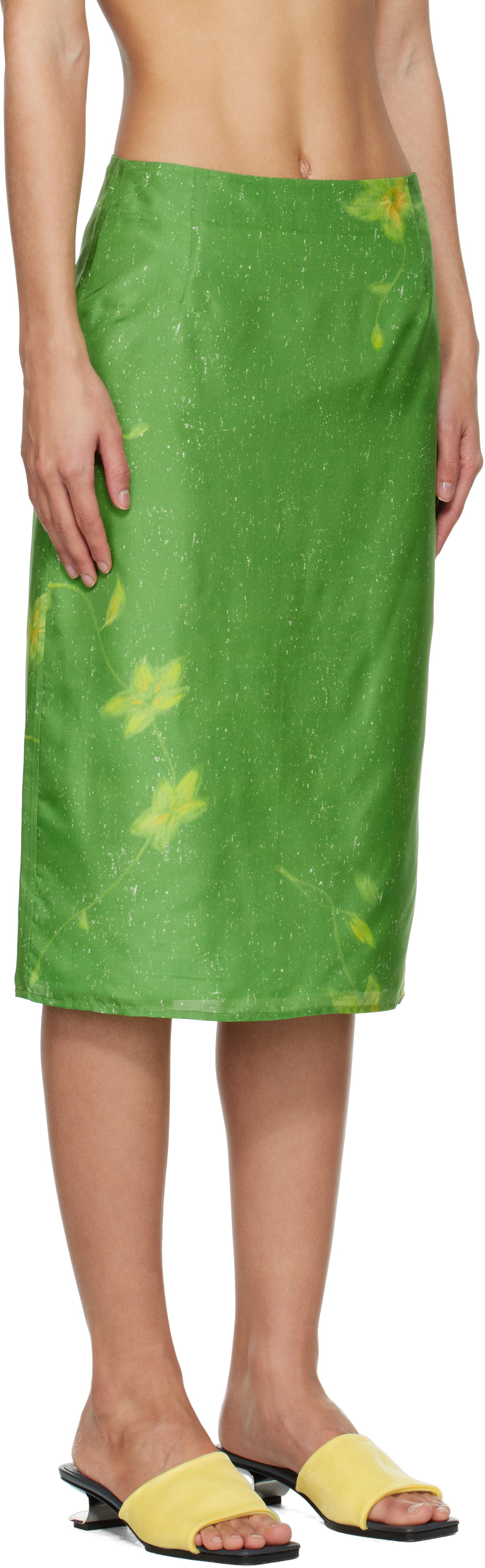 AO Yes Green Layered Print Midi Skirt