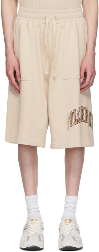 Photo: Dolce&Gabbana Beige Embroidered-Logo Shorts