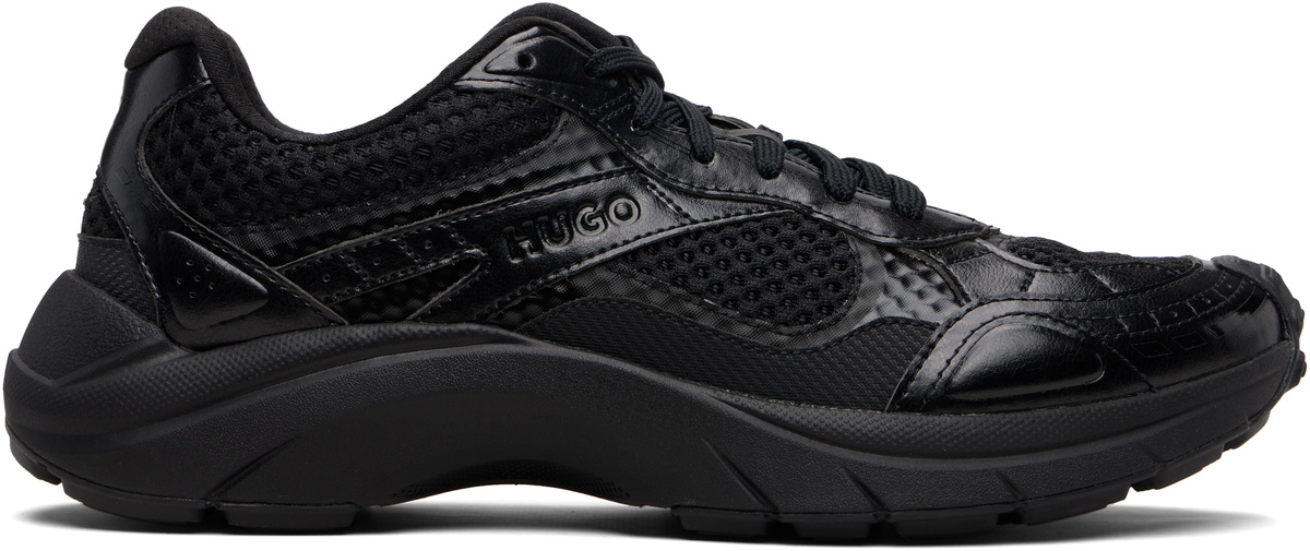 Hugo Black Mesh Faux-Leather Sneakers