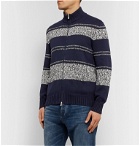Brunello Cucinelli - Striped Mélange Cotton Zip-Up Sweater - Blue