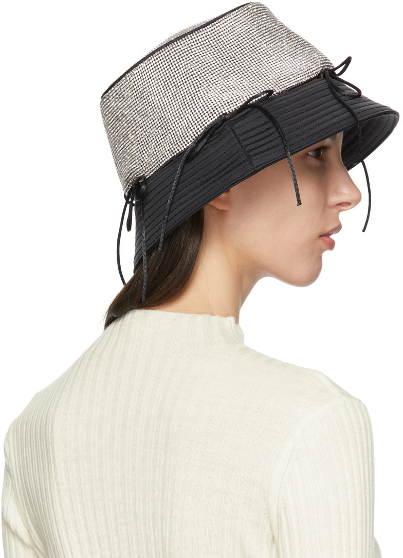 KARA Black Crystal Mesh Bow Bucket Hat