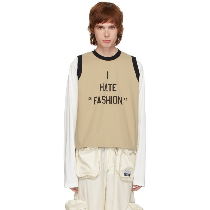 Photo: Sunnei Beige and White I Hate Fashion Tank T-Shirt
