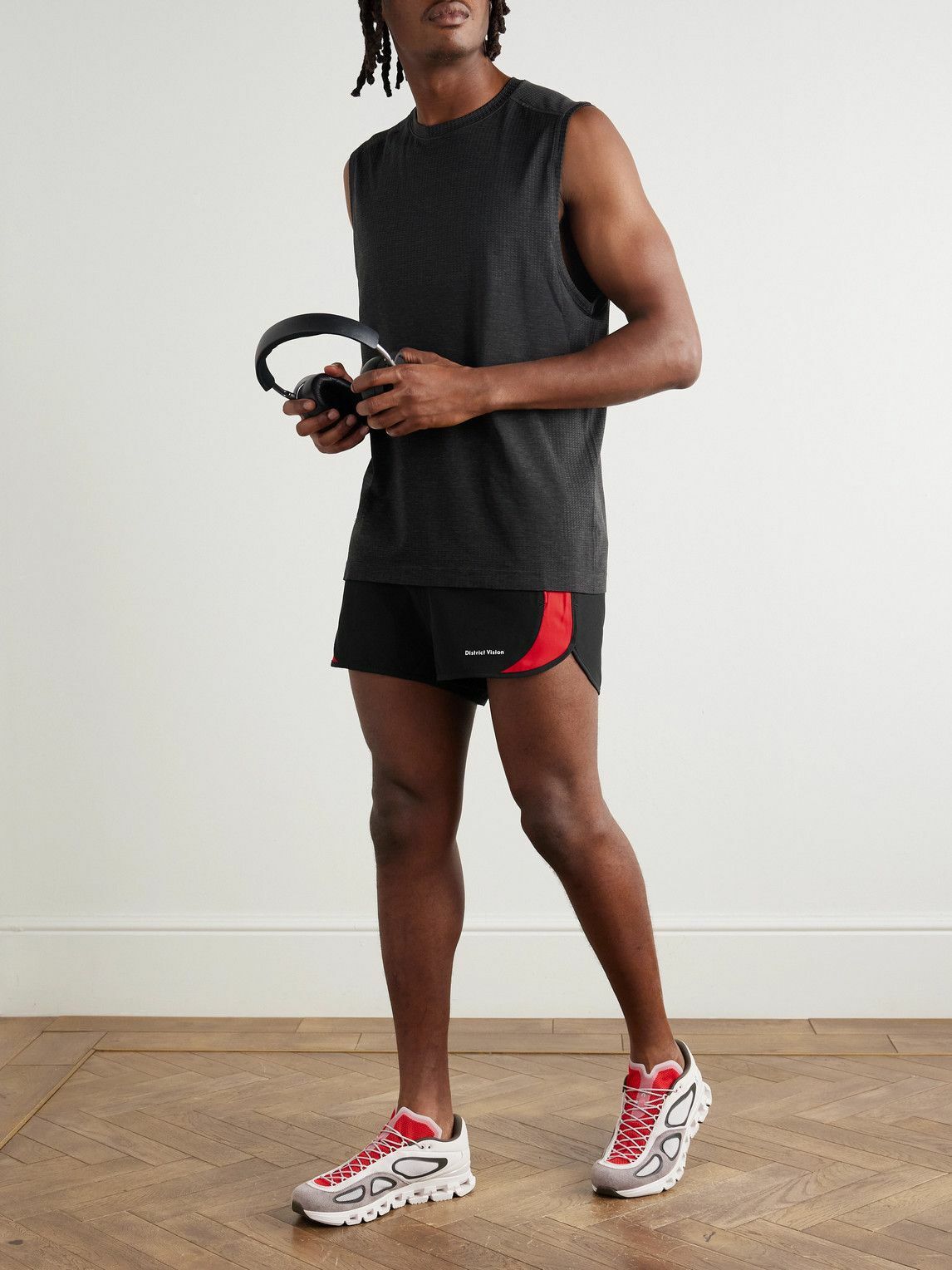 DISTRICT VISION - Straight-Leg Panelled Stretch-Jersey Shorts - Black