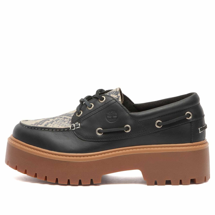 Photo: Timberland Women's Stone Street Platform Boat Shoe in Snake Print Suede