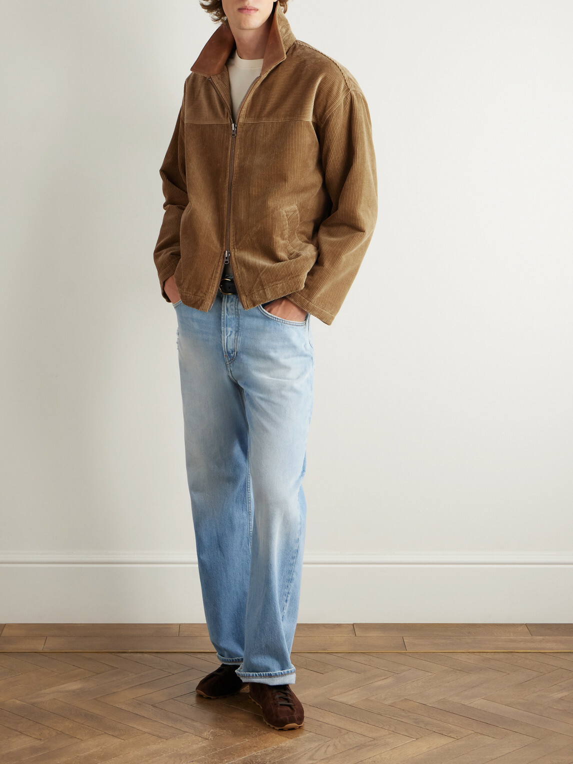 MANAAKI - Wiri Leather-Trimmed Cotton-Corduroy Jacket - Brown