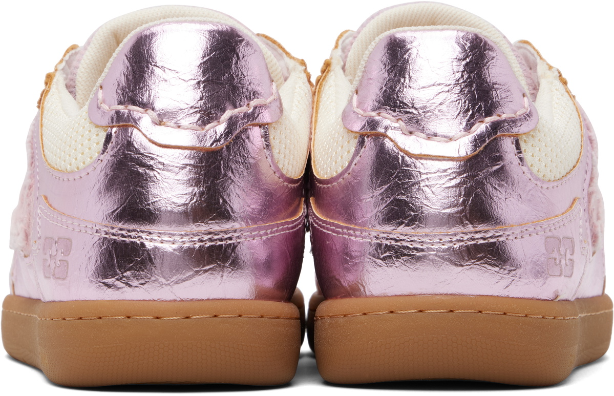 GANNI Pink Crinkle Metallic Sneakers