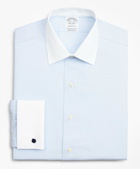 Brooks Brothers Men's Stretch Regent Regular-Fit Dress Shirt, Non-Iron Pinpoint Contrast Ainsley Collar French Cuff | Light Blue