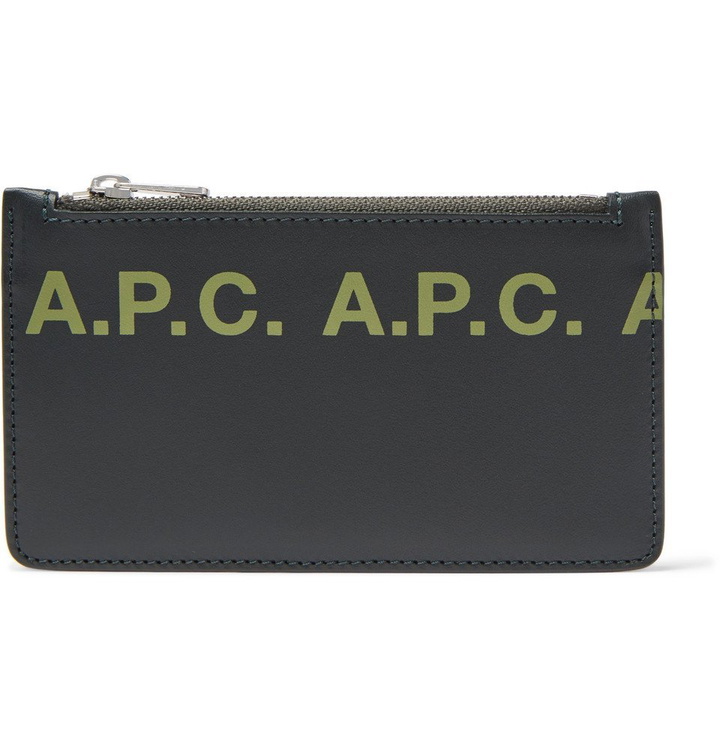 Photo: A.P.C. - Logo-Print Leather Cardholder - Dark green