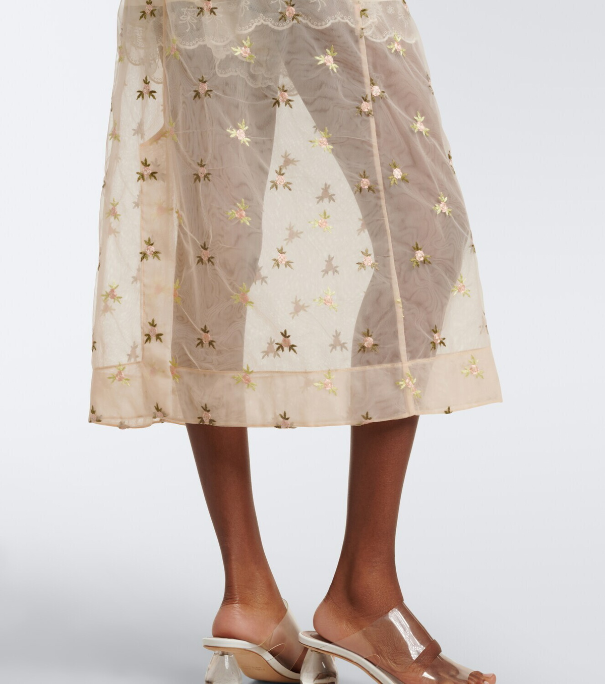 Simone Rocha Embroidered tulle midi skirt