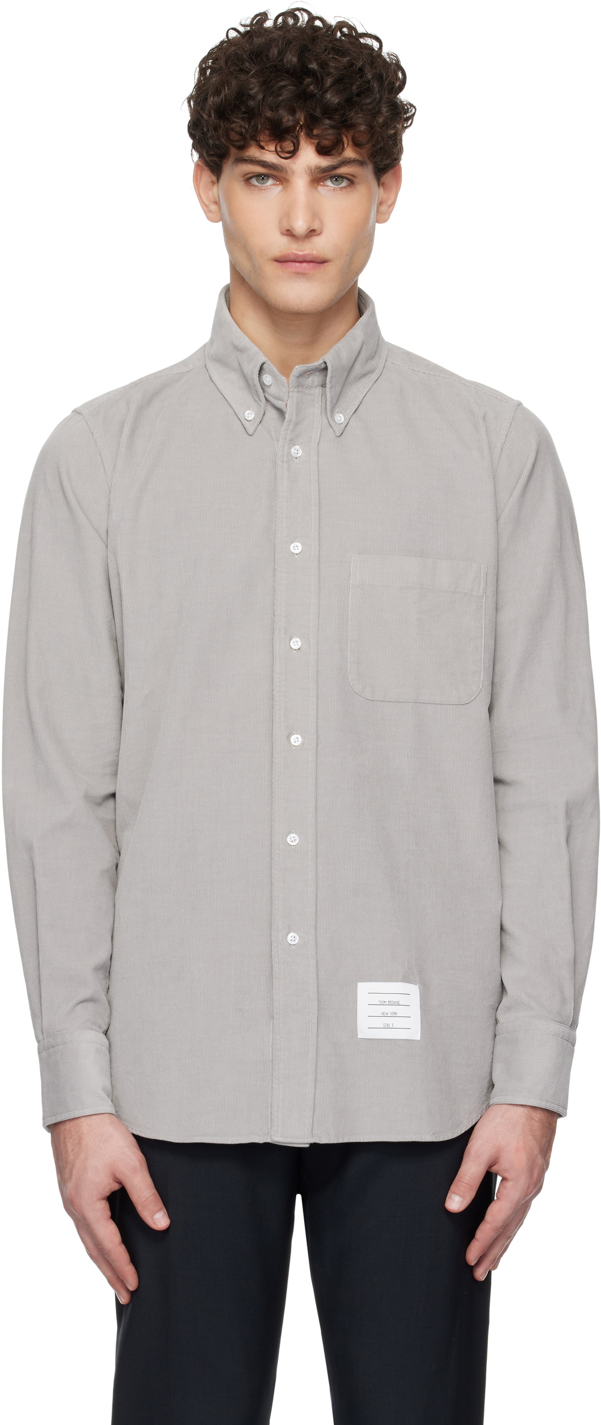 THOM BROWNE コーデュロイシャツ グレー Thom Browne Gray Corduroy Straight Fit Shirt Thom Browne