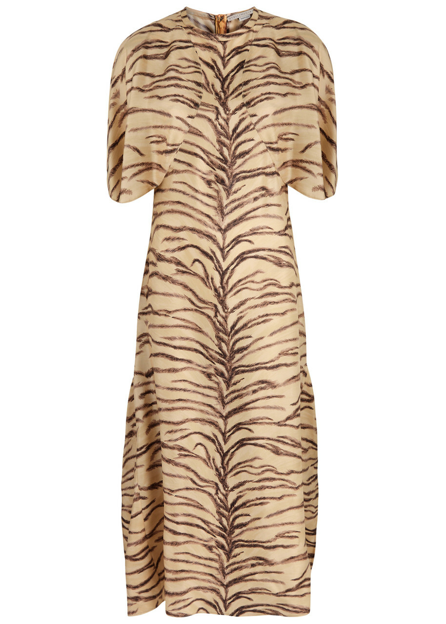 Stella Mccartney Tiger-print Silk-satin Midi Dress Natural Stella McCartney