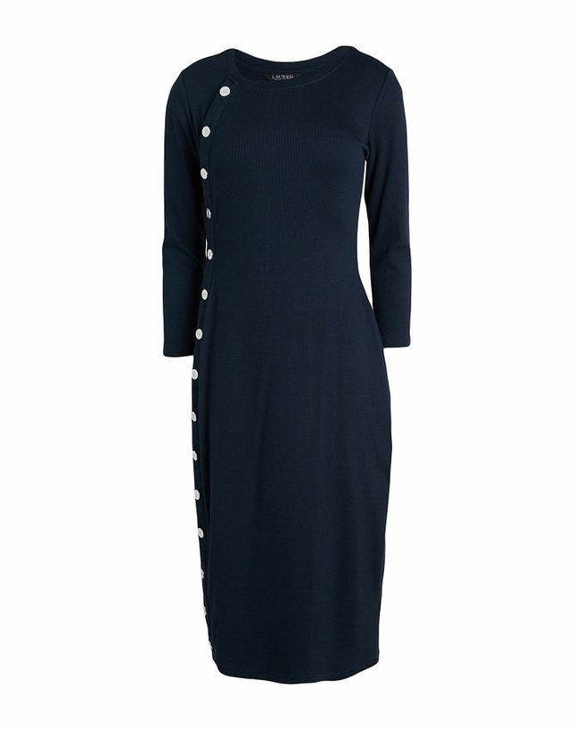 Photo: Lauren Ralph Lauren Button-trim Rib-knit Cotton-blend Dress Womens Midi dress in Navy