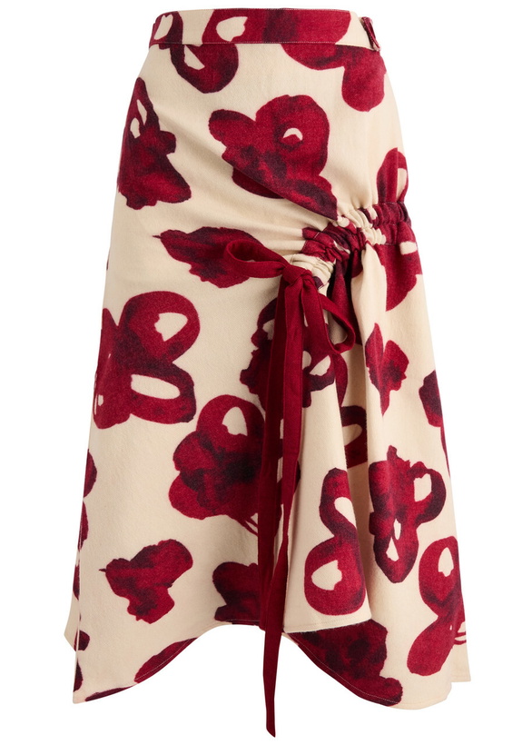 Photo: Lovebirds Floral-print Drawstring Wool Midi Skirt Red/Beige