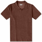 Universal Works Men's Terry Fleece Vacation Polo Shirt in Brown
