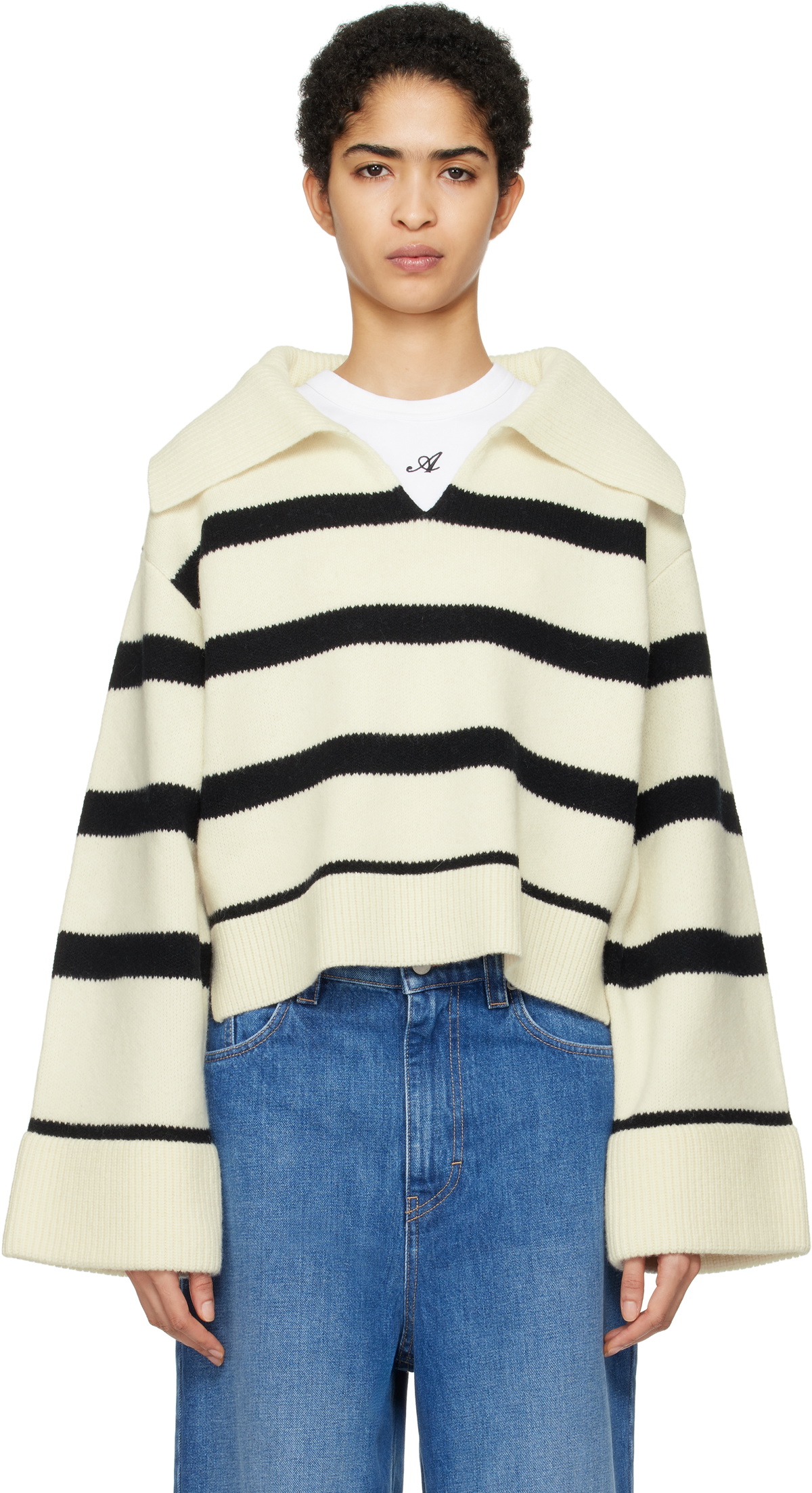Axel Arigato Off-White & Black Clio Cropped Sweater