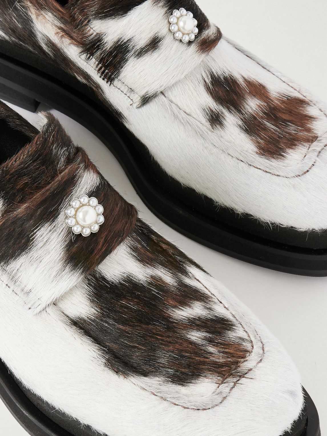 Simone Rocha - Faux Pearl-Embellished Calf Hair Loafers - White