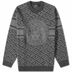 Versace Men's Medusa Intarsia Crew Knit in Grey/Black