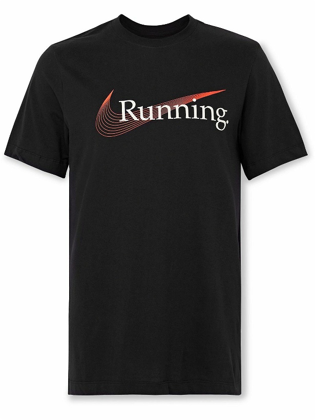 Photo: Nike Running - Heritage Logo-Print Cotton-Blend Dri-FIT T-Shirt - Black