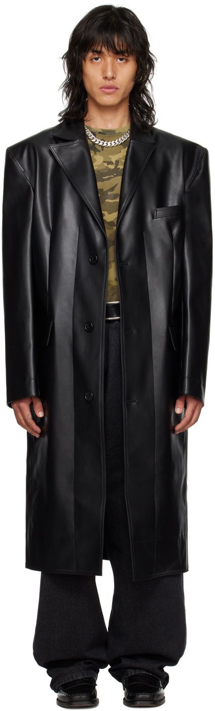 Photo: LU'U DAN Black Notched Lapel Faux-Leather Coat