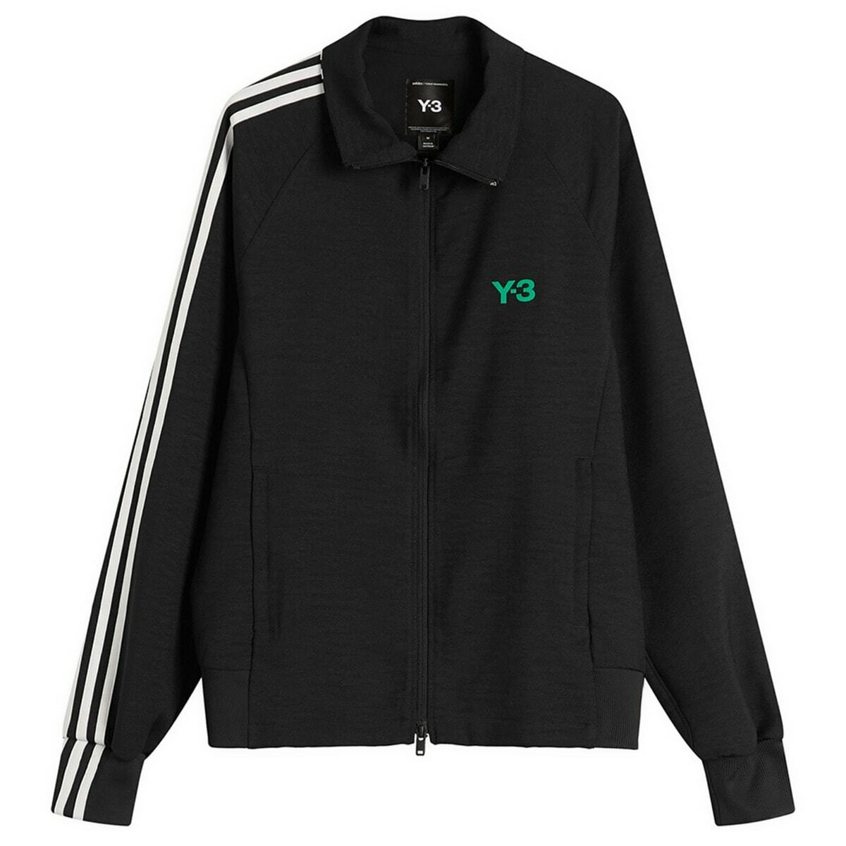 END. x Y-3 Track Top 3 Stripes in Black/Metallic Silver/Court Green
