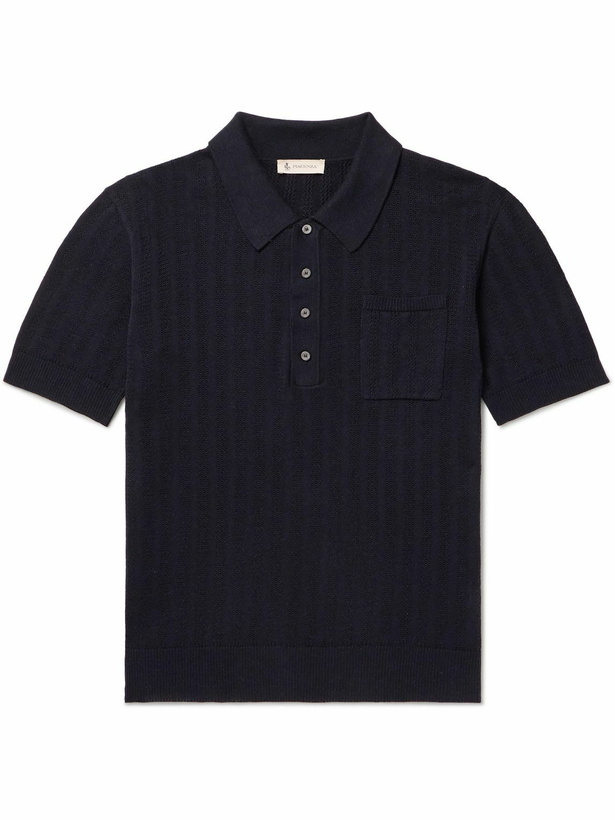 Photo: Piacenza Cashmere - Striped Silk and Linen-Blend Polo Shirt - Blue