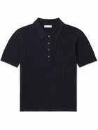 Piacenza Cashmere - Striped Silk and Linen-Blend Polo Shirt - Blue