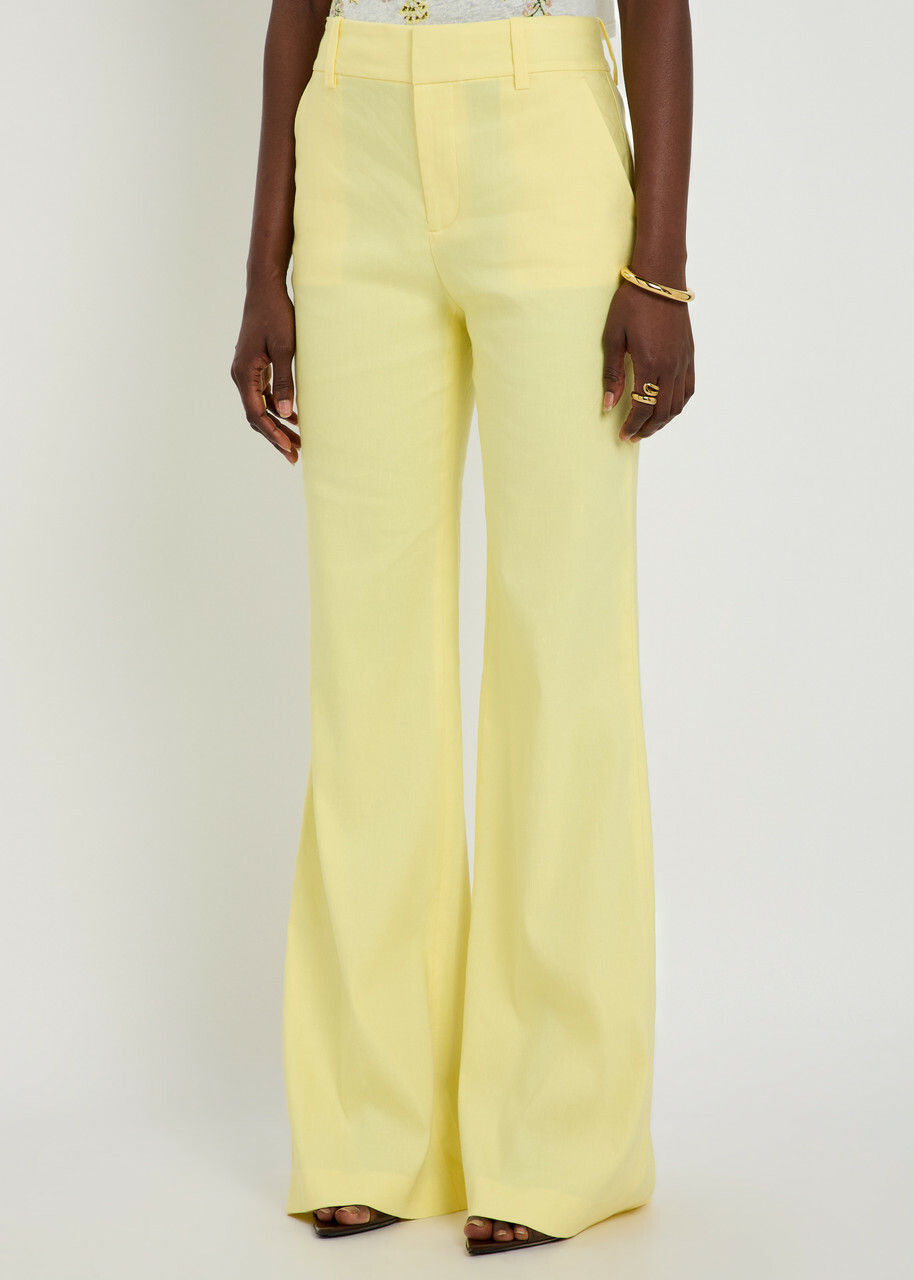 Alice + Olivia Lula Flared-leg Linen-blend Trousers Yellow