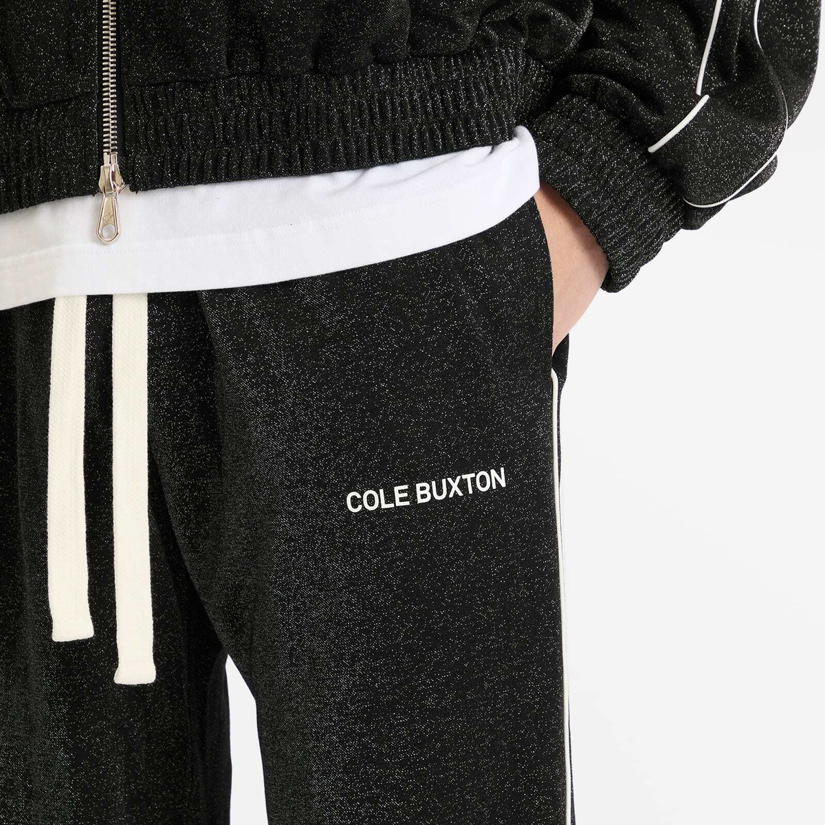 Cole Buxton Men's Glitter Piped Track Pant in Black