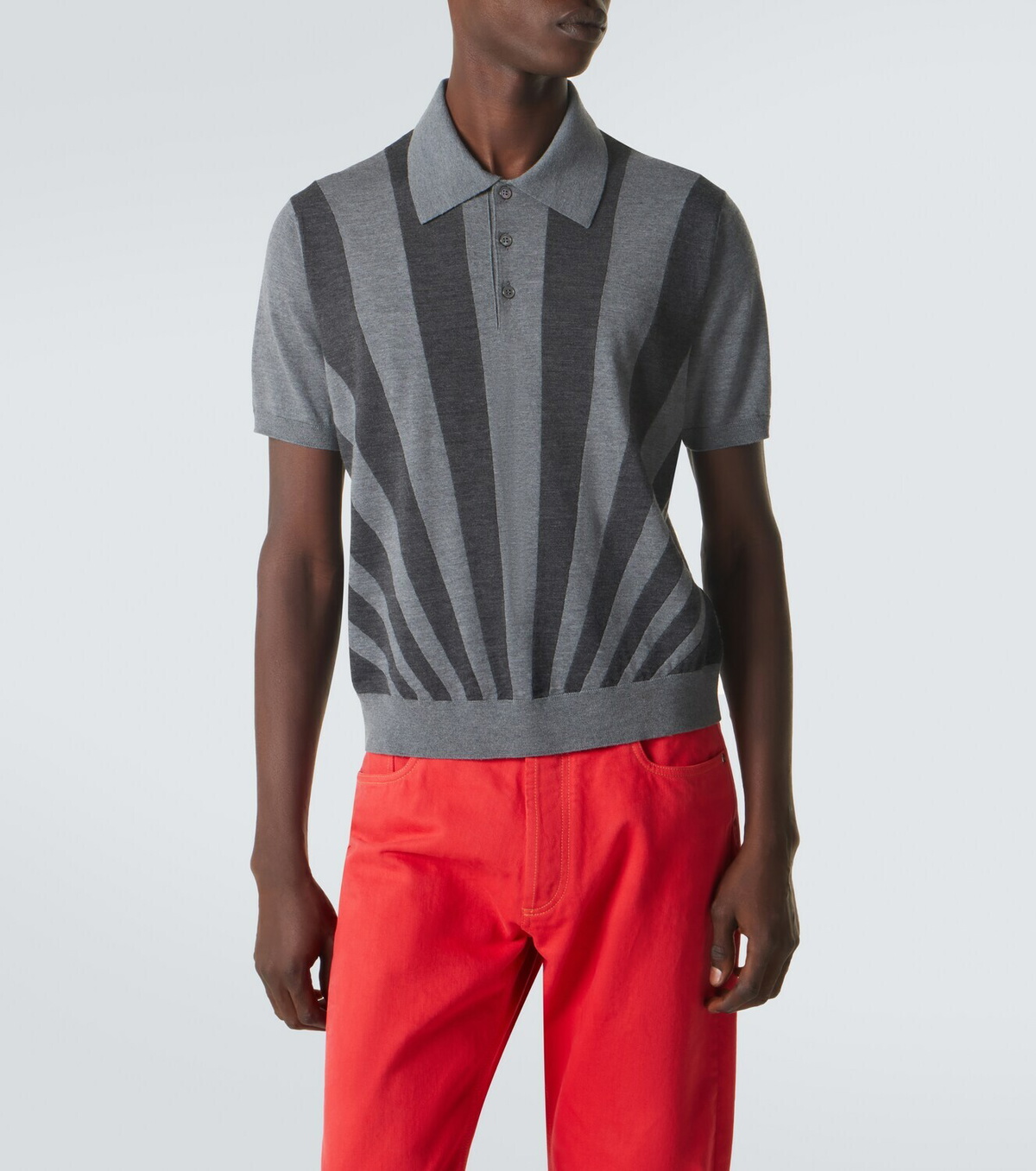 Versace Intarsia striped virgin wool polo shirt