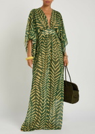 Johanna Ortiz Secret Garden Patterned Georgette Maxi Kaftan Dress Green