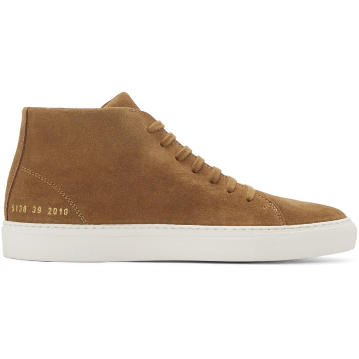Photo: Common Projects Brown Suede New Court Mid-Top Sneakers