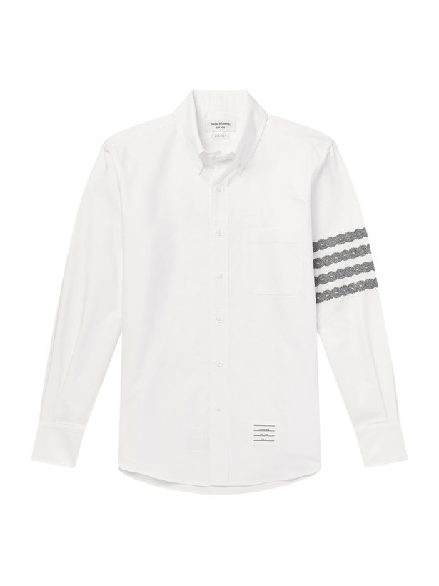 Photo: Thom Browne - Logo-Appliquéd 4-Bar Embroidered Cotton-Oxford Shirt - White