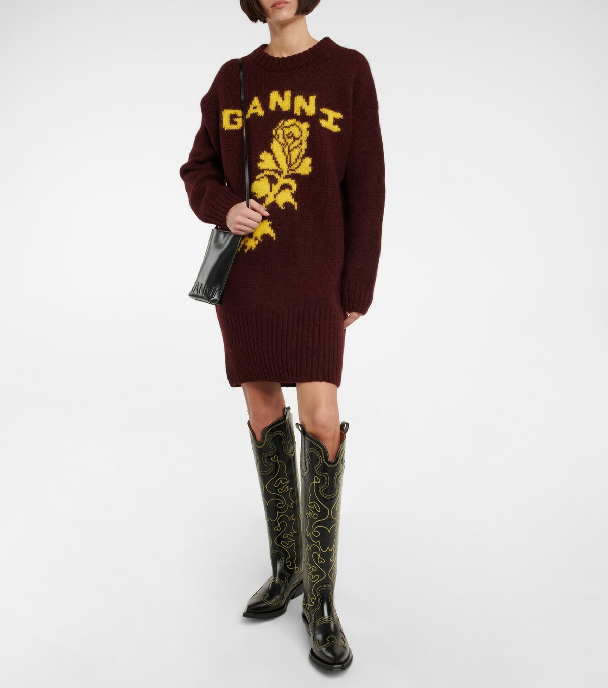 Ganni - Embroidered leather cowboy boots