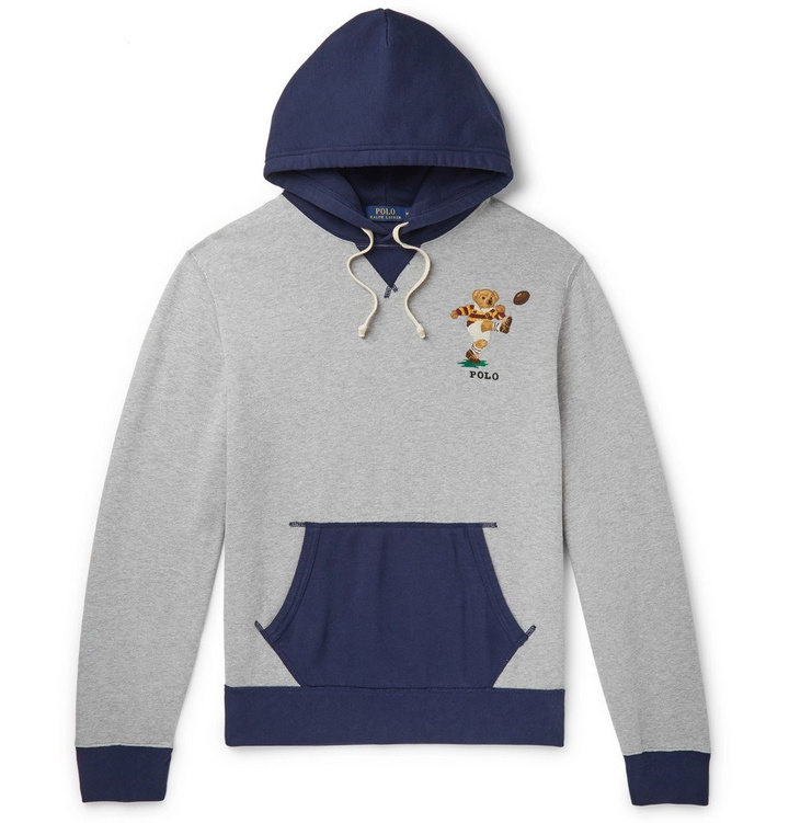 Photo: Polo Ralph Lauren - Logo-Embroidered Colour-Block Fleece-Back Cotton-Jersey Hoodie - Gray