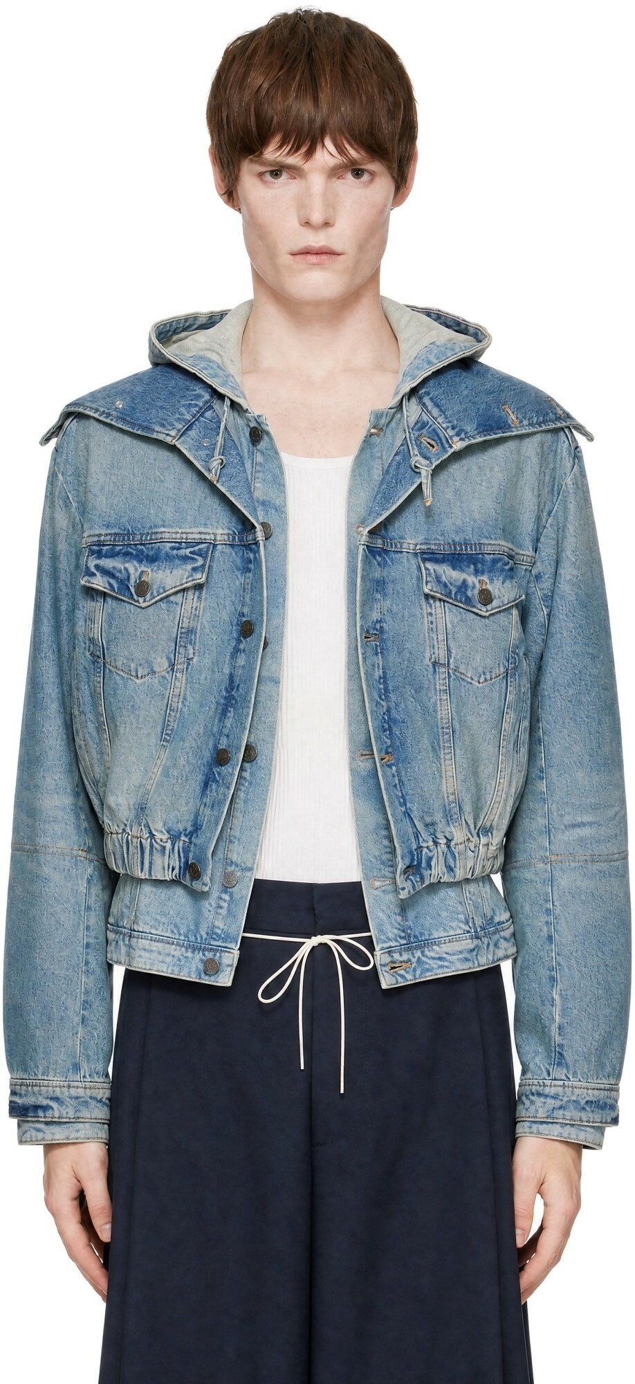 EGONlab Blue Hooded Denim Bomber Jacket
