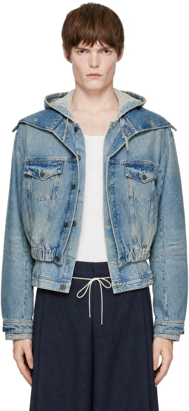 Photo: EGONlab Blue Hooded Denim Bomber Jacket