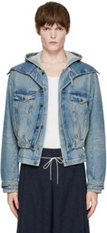 EGONlab Blue Hooded Denim Bomber Jacket