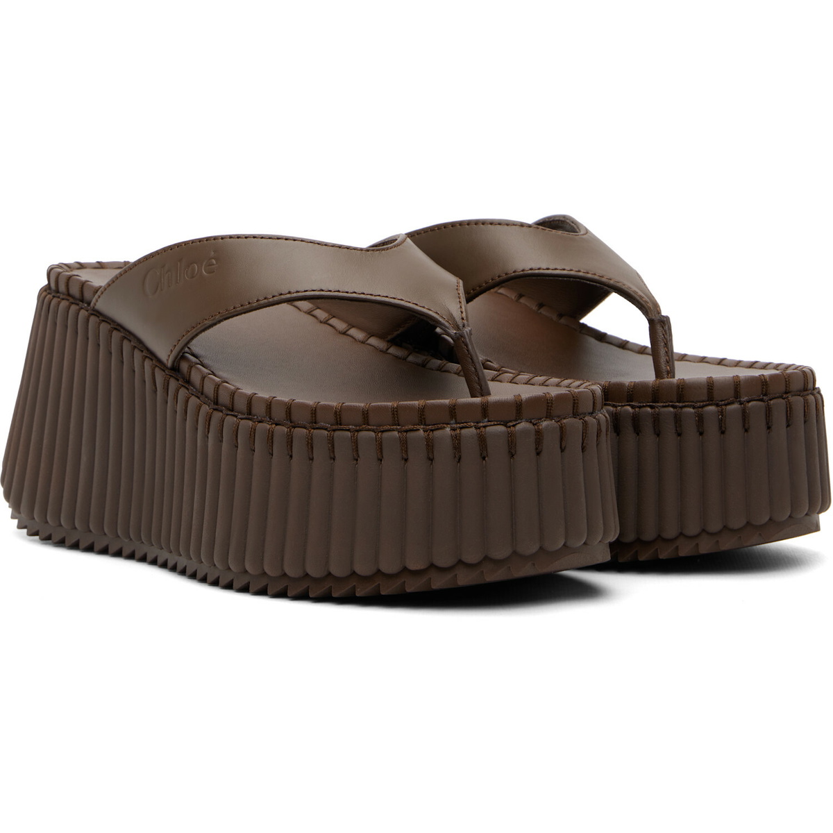 Chloé Brown Napa Wedge Heeled Sandals