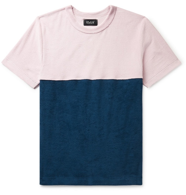Photo: Howlin' - Duo Colour-Block Cotton-Blend Terry T-Shirt - Blue