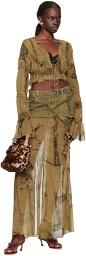Blumarine Khaki Cargo Denim Maxi Skirt